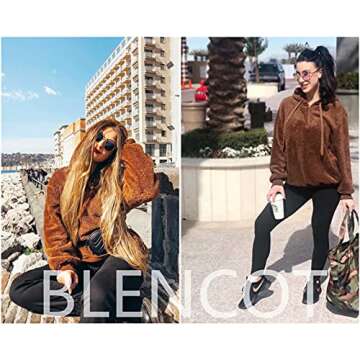 BLENCOT Womens Coffee Autumn Hoodies Casual Solid Thick Cozy Fleece Warm Fuzzy Sweatshirt Hooded Pullover Outwear Tops Fashion (US8-10) Medium