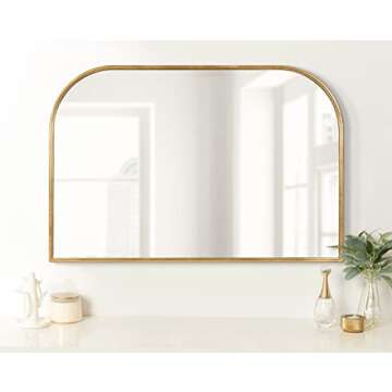 Kate and Laurel Caskill Modern Arched Wall Mirror, 36 x 24. Gold, Decorative Wide MIdcentury Mirror for Wall Decor with Wide Arched Frame and Sophisticated Look