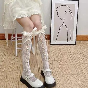 Champagne Rose & Bow Knee-High Socks for Women & Girls