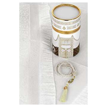 Muslim Prayer Rug and Prayer Beads with Elegant Design Cylinder Gift Box | Janamaz | Sajadah | Soft ...