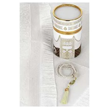 Muslim Prayer Rug and Prayer Beads with Elegant Design Cylinder Gift Box | Janamaz | Sajadah | Soft ...