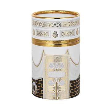 Muslim Prayer Rug and Prayer Beads with Elegant Design Cylinder Gift Box | Janamaz | Sajadah | Soft Islamic Prayer Rug | Islamic Gifts Set | Prayer Carpet Mat, Taffeta Fabric, White / Mod2