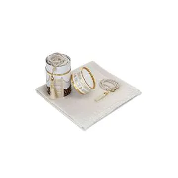 Muslim Prayer Rug and Prayer Beads with Elegant Design Cylinder Gift Box | Janamaz | Sajadah | Soft Islamic Prayer Rug | Islamic Gifts Set | Prayer Carpet Mat, Taffeta Fabric, White / Mod2