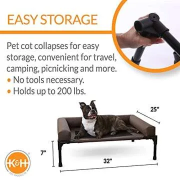 K&H Pet Products Bolster Dog Cot, Cooling Indoor Outdoor Elevated Cot Hammock Dog Bed with Removable...
