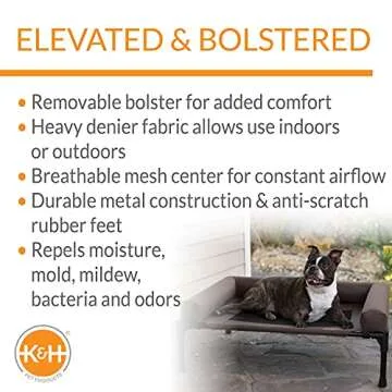 K&H Pet Products Bolster Dog Cot, Cooling Indoor Outdoor Elevated Cot Hammock Dog Bed with Removable Washable Bolsters, Washable Mesh Cover, Raised Metal Frame - Medium 32 X 25in Chocolate