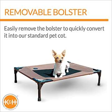 K&H Pet Products Bolster Dog Cot, Cooling Indoor Outdoor Elevated Cot Hammock Dog Bed with Removable Washable Bolsters, Washable Mesh Cover, Raised Metal Frame - Medium 32 X 25in Chocolate