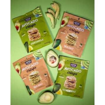 Hippie Snacks Avocado Crisps Variety Pack, Plant-based, High Protein, Gluten Free Snack or Crackers for Charcuterie Boards, 2 Sea Salt, 2 Guacamole