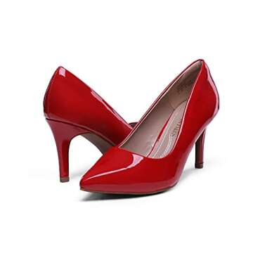 DREAM PAIRS Women's High Stiletto Heels Closed Pointed Toe Dress Pumps Shoes for Wedding Work Office Business, 3 Inches,Size 8.5,RED/PAT,KUCCI