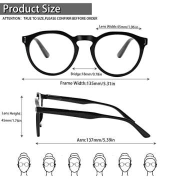 Kerecsen Reading Glasses 5 Pack Retro Round Readers Quality Spring Hinge Glasses for Reading (5 Pack...