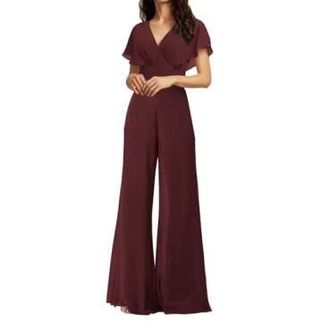 JAEDEN Bridesmaid Jumpsuit - Chic Chiffon V Neck Gown