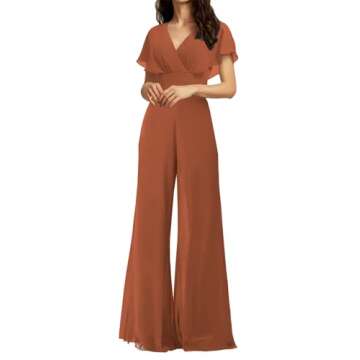 JAEDEN Bridesmaid Jumpsuit - Chic Chiffon V Neck Gown