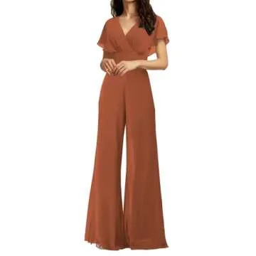 JAEDEN Bridesmaid Jumpsuit - Chic Chiffon V Neck Gown