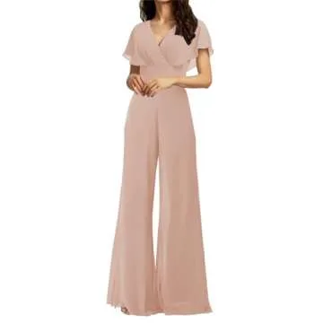 JAEDEN Bridesmaid Jumpsuit - Chic Chiffon V Neck Gown