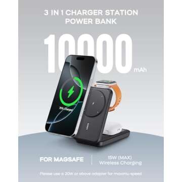 RORRY Portable Charger, 3-in-1 Charging Station 10000mAh Portable Charger Power Bank for MagSafe Fol...