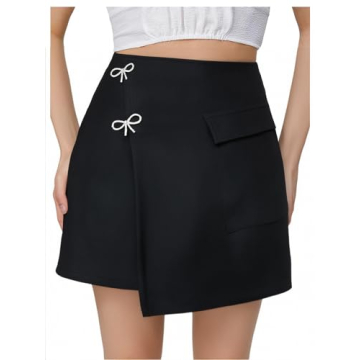 WDIRARA Women's Bow Front Wrap Mini Skirt - High Waist & Asymmetrical Hem