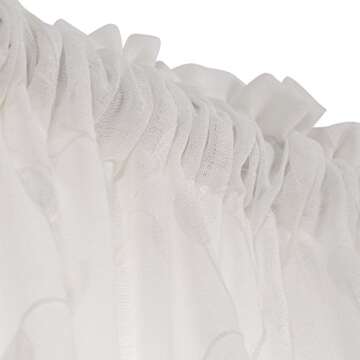 Deconovo Floral Embroidered Semi Sheer Curtains Leaves Patterned Faux Linen Rod Pocket Curtains for Bedroom 52x63 Inch Beige