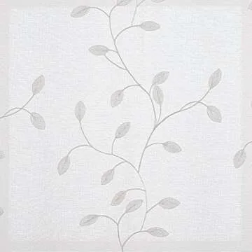 Deconovo Floral Embroidered Semi Sheer Curtains Leaves Patterned Faux Linen Rod Pocket Curtains for Bedroom 52x63 Inch Beige