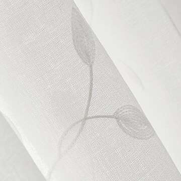 Deconovo Floral Embroidered Semi Sheer Curtains Leaves Patterned Faux Linen Rod Pocket Curtains for Bedroom 52x63 Inch Beige