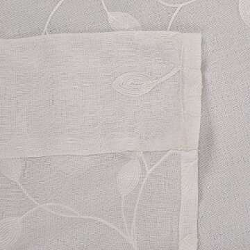 Deconovo Floral Embroidered Semi Sheer Curtains Leaves Patterned Faux Linen Rod Pocket Curtains for Bedroom 52x63 Inch Beige