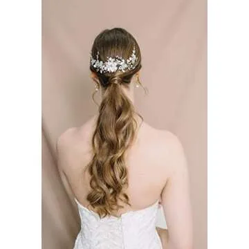 SWEETV Handmade Wedding Hair Comb Clip for Bridal Hair Accessories,Crystal Bridal Hair Piece for Wedding