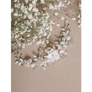 SWEETV Handmade Wedding Hair Comb Clip for Bridal Hair Accessories,Crystal Bridal Hair Piece for Wedding