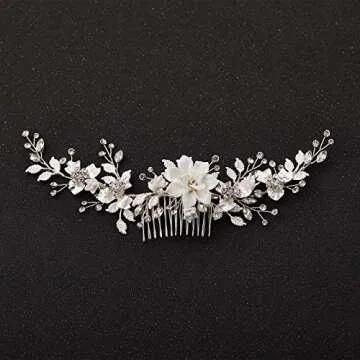 SWEETV Handmade Wedding Hair Comb Clip for Bridal Hair Accessories,Crystal Bridal Hair Piece for Wedding
