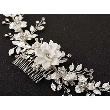 SWEETV Handmade Wedding Hair Comb Clip for Bridal Hair Accessories,Crystal Bridal Hair Piece for Wedding