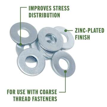The Hillman Group USS Flat Washers, 1/2" Diameter, 9/16” Drive Size, Steel with Zinc Finish, 50 Pa...
