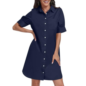 ANRABESS Womens Button Down Shirt Dress with Pockets Short Sleeve Loose Business Casual Summer Beach...