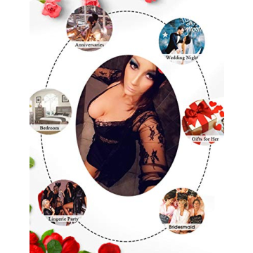 Sexy Lace Baby Doll Robe Deep V Neck Women Lingerie Dress