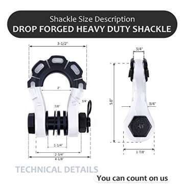 AMBULL Shackles Upgrade 3/4" D Ring Shackle (2 Pack) 70,000 lbs Break Strength with 7/8" Pin, Isolator and Washer Kits for Use with Tow Strap, Winch, Off-Road Truck Vehicle Recovery, White