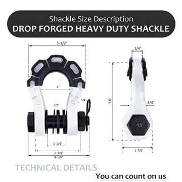 AMBULL Shackles Upgrade 3/4" D Ring Shackle (2 Pack) 70,000 lbs Break Strength with 7/8" Pin, Isolator and Washer Kits for Use with Tow Strap, Winch, Off-Road Truck Vehicle Recovery, White