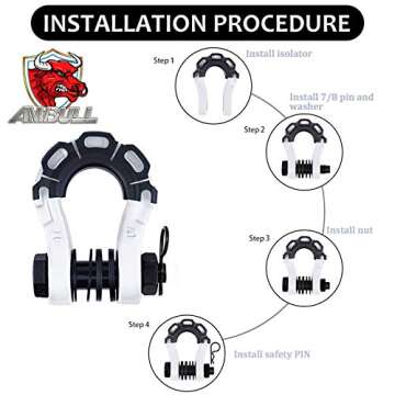 AMBULL Shackles Upgrade 3/4" D Ring Shackle (2 Pack) 70,000 lbs Break Strength with 7/8" Pin, Isolator and Washer Kits for Use with Tow Strap, Winch, Off-Road Truck Vehicle Recovery, White