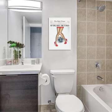 Generic Fashion Trend Female Red High Heels Wall Art Sexiness Of Women Silk Stockings Mirrorball Posters Attractive Beauty Lady Art Painting For Home Bedroom Dorm Wall Decor 12x16in Unframed