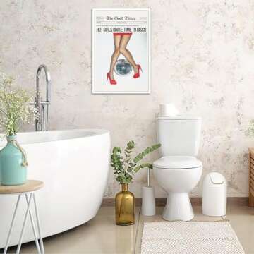 Generic Fashion Trend Female Red High Heels Wall Art Sexiness Of Women Silk Stockings Mirrorball Posters Attractive Beauty Lady Art Painting For Home Bedroom Dorm Wall Decor 12x16in Unframed