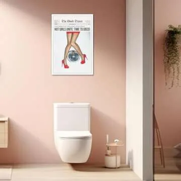 Generic Fashion Trend Female Red High Heels Wall Art Sexiness Of Women Silk Stockings Mirrorball Posters Attractive Beauty Lady Art Painting For Home Bedroom Dorm Wall Decor 12x16in Unframed