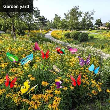 Augshy Butterfly Decorations, 75 Pcs Butterfly Stakes PVC Waterproof Decorative Colorfuli Garden Stakes for Indoor/Outdoor Christmas Yard Decor