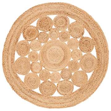 SAFAVIEH Natural Fiber Round Collection 3' Round Natural NFB309A Handmade Boho Country Charm Jute Ar...