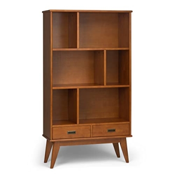 SIMPLIHOME Draper SOLID HARDWOOD 35 Inch Mid Century Modern Wide Bookcase and Storage Unit in Teak B...
