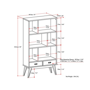 SIMPLIHOME Draper Solid Hardwood Modern Bookcase for All Spaces