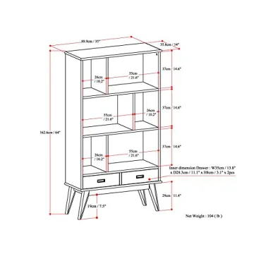 SIMPLIHOME Draper Solid Hardwood Modern Bookcase for All Spaces