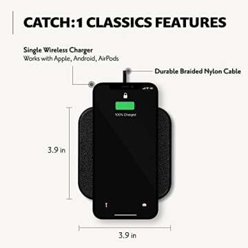COURANT Catch:1 Classics - Italian Leather Wireless Charging Pad - Compatible with iPhone 16, 15, 14, 13, 12, 11, X, Samsung Galaxy S23, S22, S21, S20, Note, AirPods, AirPods Pro (Black)