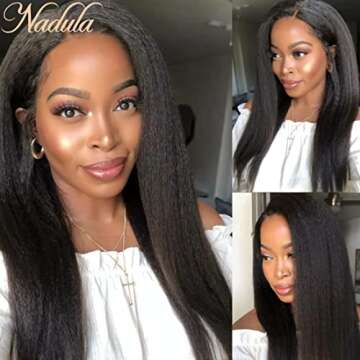 Nadula Kinky Straight 4x4 Lace Closure Wigs Human Hair for Women, Brazilian Lace Front Yaki Straight...