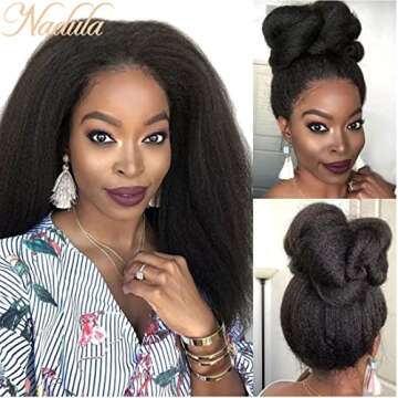 Nadula Kinky Straight 4x4 Lace Closure Wigs Human Hair for Women, Brazilian Lace Front Yaki Straight Wigs Pre Plucked with Baby Hair 150% Density Natural Color 16inch