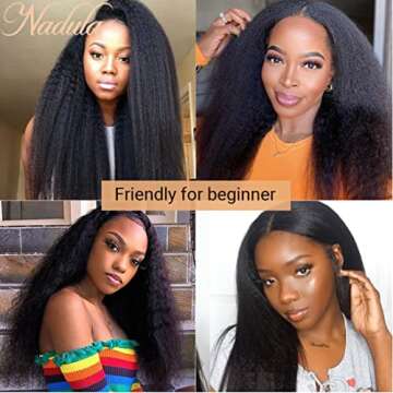 Nadula Kinky Straight 4x4 Lace Closure Wigs Human Hair for Women, Brazilian Lace Front Yaki Straight Wigs Pre Plucked with Baby Hair 150% Density Natural Color 16inch