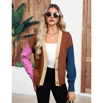 Zeagoo Women's Cropped Cardigan 2024 Fall Button Sweaters V Neck Long Sleeve Cardigans Knit Outwear