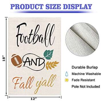 Football and Fall Y'all Garden Flag, Vertical Double Sided 12 x 18 Inch Autumn Yard Flags Fall Thanksgiving Harvest Home Yard Farmhouse Outdoor Decor