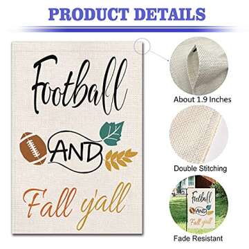 Football and Fall Y'all Garden Flag, Vertical Double Sided 12 x 18 Inch Autumn Yard Flags Fall Thanksgiving Harvest Home Yard Farmhouse Outdoor Decor