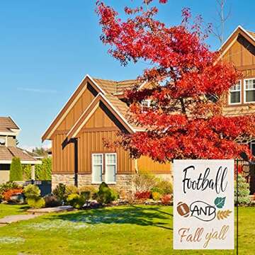 Football and Fall Y'all Garden Flag, Vertical Double Sided 12 x 18 Inch Autumn Yard Flags Fall Thanksgiving Harvest Home Yard Farmhouse Outdoor Decor
