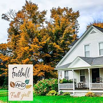 Football and Fall Y'all Garden Flag, Vertical Double Sided 12 x 18 Inch Autumn Yard Flags Fall Thanksgiving Harvest Home Yard Farmhouse Outdoor Decor